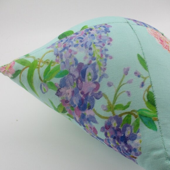 13.5" Floral Green and Purple Pillow made crisscross style in reverse side. - Picture 4 of 4